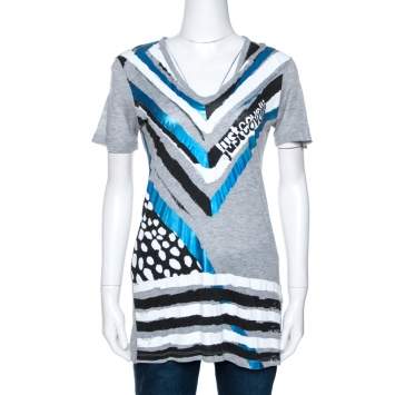 Pre Owned Just Cavalli Grey Graphic Logo Print Modal T-Shirt M