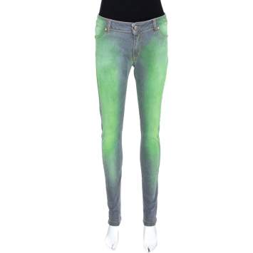 Pre Owned Just Cavalli Grey & Green Medium Wash Denim Jeans M
