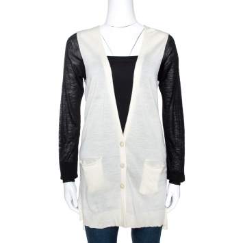 Pre Owned Just Cavalli Bicolor Wool Knit Button Front Cardigan M