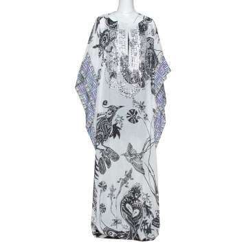 Pre Owned Just Cavalli White Printed Cotton Embellished Oversized Cover Up S