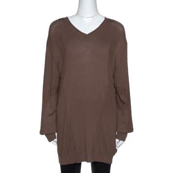Pre Owned Just Cavalli Brown Rib Knit Sleeve Detail Jumper XXXL