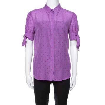 Pre Owned Just Cavalli Purple Cotton & Silk Button Front Blouse L