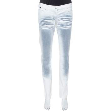 Pre Owned Just Cavalli White Ombre Distressed Flared Bottom Jeans M