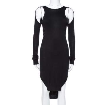 Pre Owned Just Cavalli Black Knit Cut-Out Detail Long Sleeve Dress XS