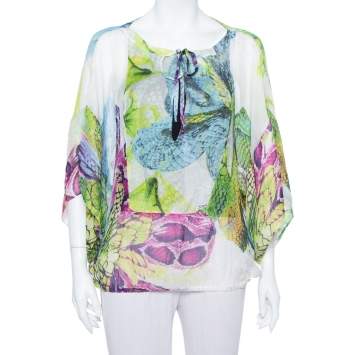 Pre Owned Just Cavalli White Sheer Butterfly Print Oversized Top S