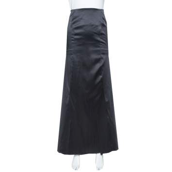 Pre Owned Just Cavalli Black Satin Train Detail Maxi Skirt L