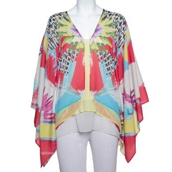 Pre Owned Just Cavalli Multicolor Printed Chiffon Kaftan Top L  
