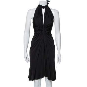 Pre Owned Just Cavalli Black Knit Halter Neck Flared Mini Dress S