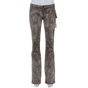 Pre Owned Just Cavalli Grey Floral Printed Denim Glitter Detail Bootcut Jeans M