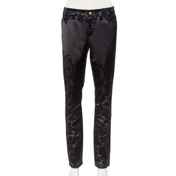 Pre Owned Just Cavalli Black Flocked Satin Tapered Leg Just Chic Jeggings L