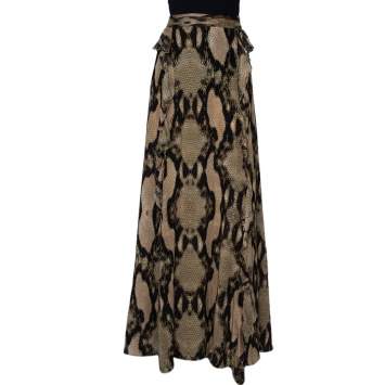 Pre Owned Just Cavalli Multicolor Snakeskin Printed Silk Ruffled Maxi Skirt L