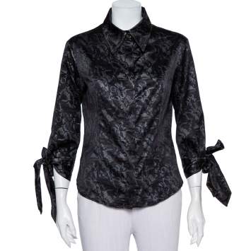 Pre Owned Just Cavalli Black Printed Satin Sleeve Tie Detail Shirt M