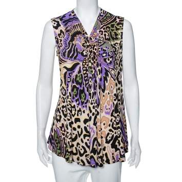 Pre Owned Just Cavalli Multicolored Printed Silk Knit Sleeveless Top M