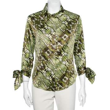Pre Owned Just Cavalli Green Printed Satin Button Front Shirt M