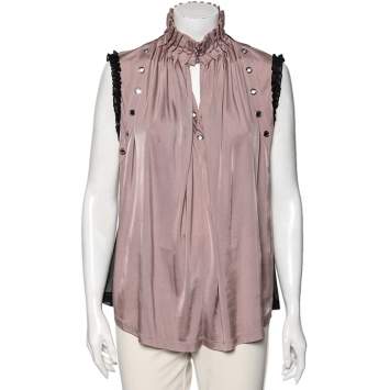 Pre Owned Just Cavalli Pink Jersey Eyelet Embellished Ruffle Trim Sleeves Top S