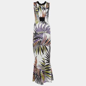Pre Owned Just Cavalli White Printed Synthetic  Sleeveless Dress S