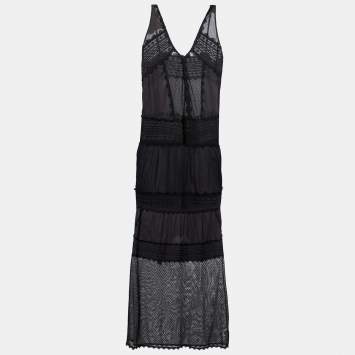 Pre Owned Just Cavalli Black Cotton Lace Detail Maxi Dress L