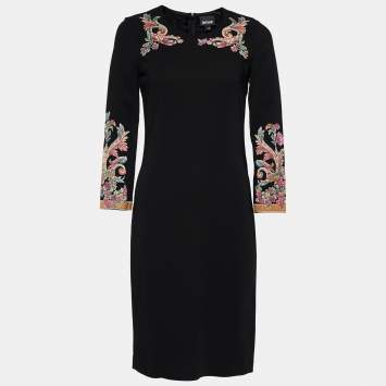 Pre Owned Just Cavalli Black Floral Flock Print Crepe Sheath Dress M