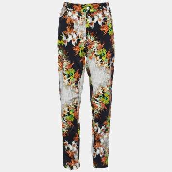 Pre Owned Just Cavalli Black Floral & Animal Print Cotton Regular Fit Jeans XL