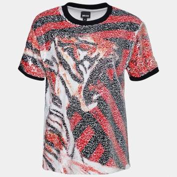 Pre Owned Roberto Cavalli Multicolor Animal Pattern Sequined Crew Neck Top M