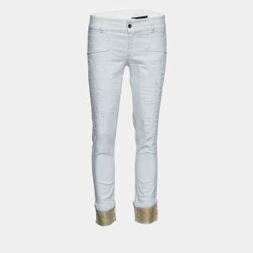 Pre Owned Just Cavalli White Denim Cropped Jeans S Waist 30"