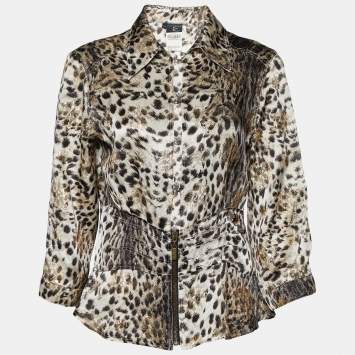 Pre Owned Just Cavalli Beige Animal Printed Fil Coupe Shirt M