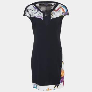 Pre Owned Just Cavalli Black Crepe Contrast perforated Detail Sleeveless Mini Dress L