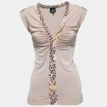 Pre Owned Just Cavalli Beige Jersey Knit Ruched Top M