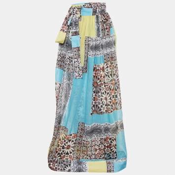Pre Owned Just Cavalli Multicolor Patchwork Print Cotton Wrap Skirt S