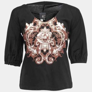 Pre Owned Just Cavalli Black  Printed Cotton Top M