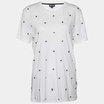 Pre Owned Just Cavalli White Cotton Knit Star Studded T-Shirt M