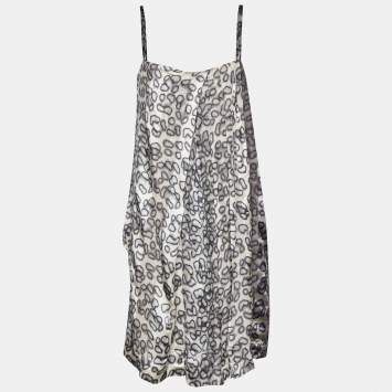 Pre Owned Just Cavalli Grey Animal Printed Silk Wrap Mini Dress M