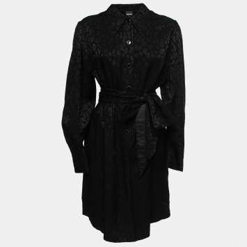Pre Owned Just Cavalli Black Textured Crepe Tie Detail Short Shirt Dress M