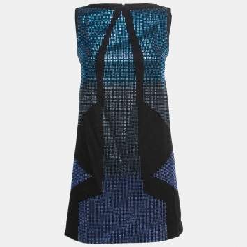 Pre Owned Just Cavalli Black Embellished Wool Sleeveless Mini Dress S