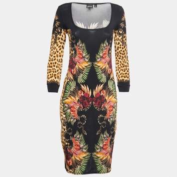 Pre Owned Just Cavalli Black Animal Print Jersey Short Dress M