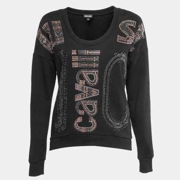 Pre Owned Just Cavalli Black Logo Embellished Cotton Crew Neck Sweatshirt 