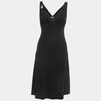 Pre Owned Just Cavalli Black Jersey V-Neck Sleeveless Flared Short Dress S