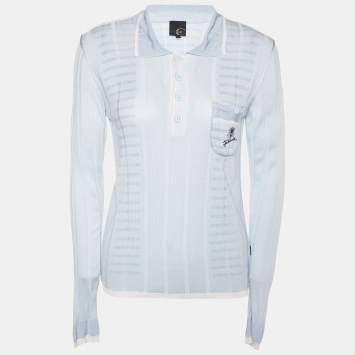 Pre Owned Just Cavalli Blue & White Knit Long Sleeve T-Shirt S