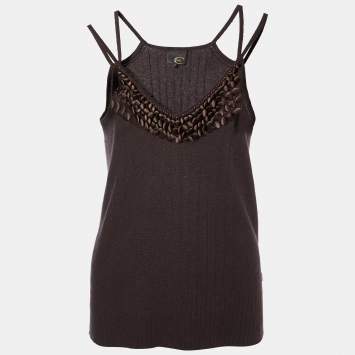 Pre Owned Just Cavalli Brown Silk Knit Button Embellished Tank Top L