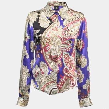 Pre Owned Just Cavalli Multicolor Printed Silk Button Front Shirt M