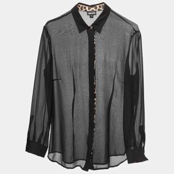 Pre Owned Just Cavalli Black Chiffon Button Front Sheer Shirt Blouse M