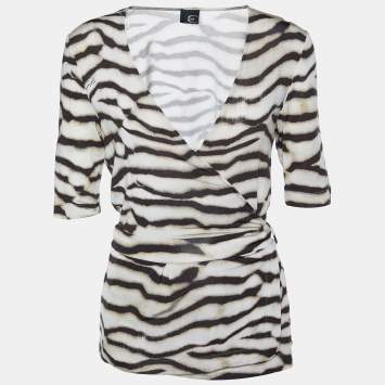 Pre Owned Just Cavalli Beige Animal Printed Jersey Knit Wrap Top M