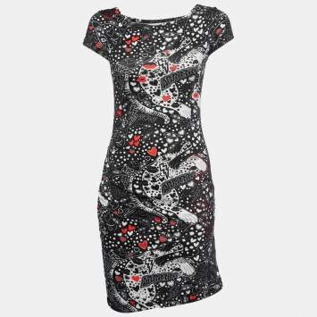Pre Owned Just Cavalli Black  All-Over Print Stretch Nylon Mini Dress M