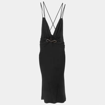 Pre Owned Just Cavalli Black Jersey Plunge Strappy Midi Dress S