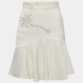 Pre Owned Just Cavalli Off White Embellished Crepe Flared Mini Skirt S