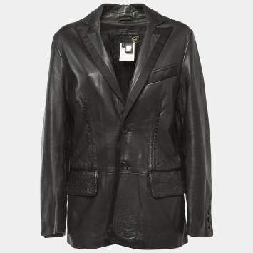Pre Owned Just Cavalli Black Leather Single Breasted Jacket M