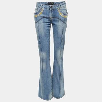 Pre Owned Just Cavalli Blue Embroidered Denim High Rise Flared Jeans M Waist 29"