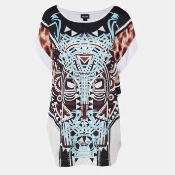 Pre Owned Just Cavalli Multicolor Printed & Knit Tunic Top