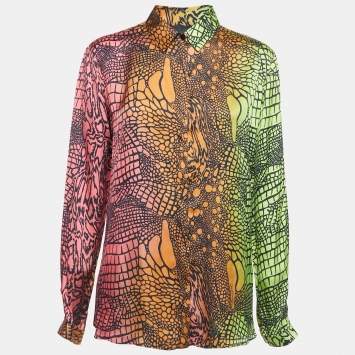 Pre Owned Just Cavalli Multicolor Reptile Printed Cotton Shirt L