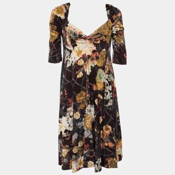 Pre Owned Just Cavalli Multicolor Printed jersey Ruched Sleeve Mini Dress L